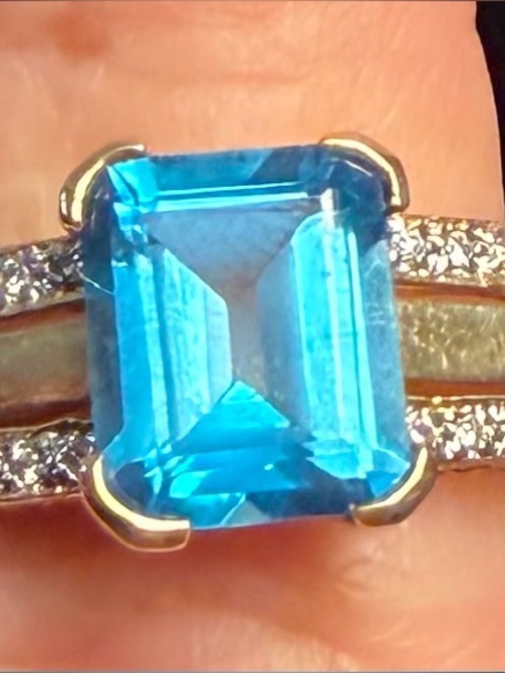 Genuine 14K Gold, Blue Topaz & Diamond Statement Ring